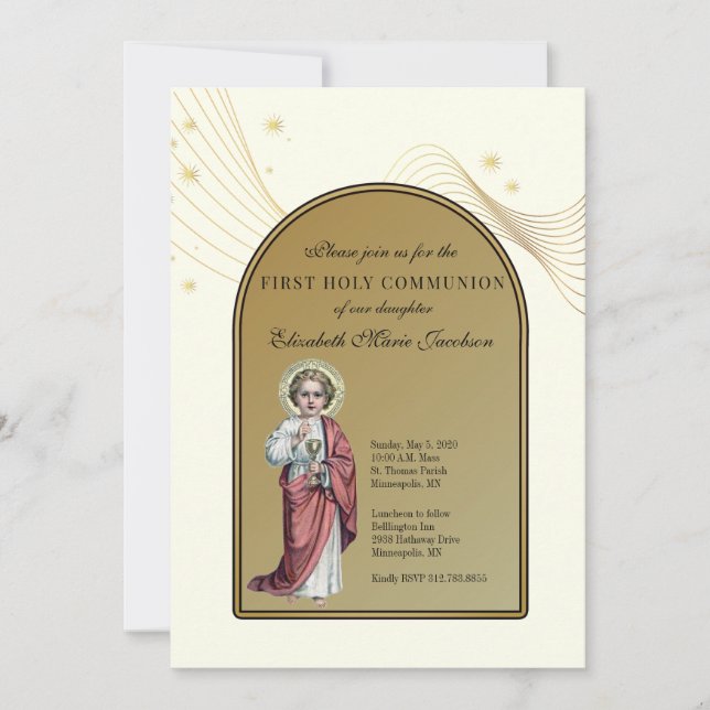 Invitación Primera Comunión Elegante Jesús (Anverso)