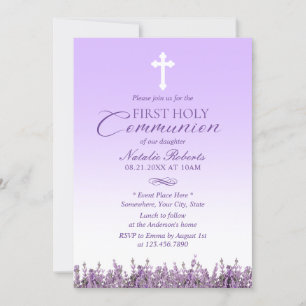 Invitación Primera Comunión Elegante Lavanda Floral