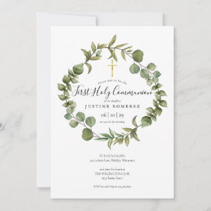 Invitación Primera Comunión Elegante Modernidad Verde