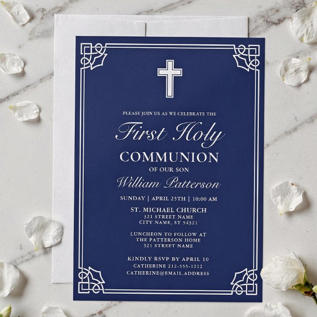 Invitación Primera Comunión Elegante Tejido Armada Azul (Subido por el creador)