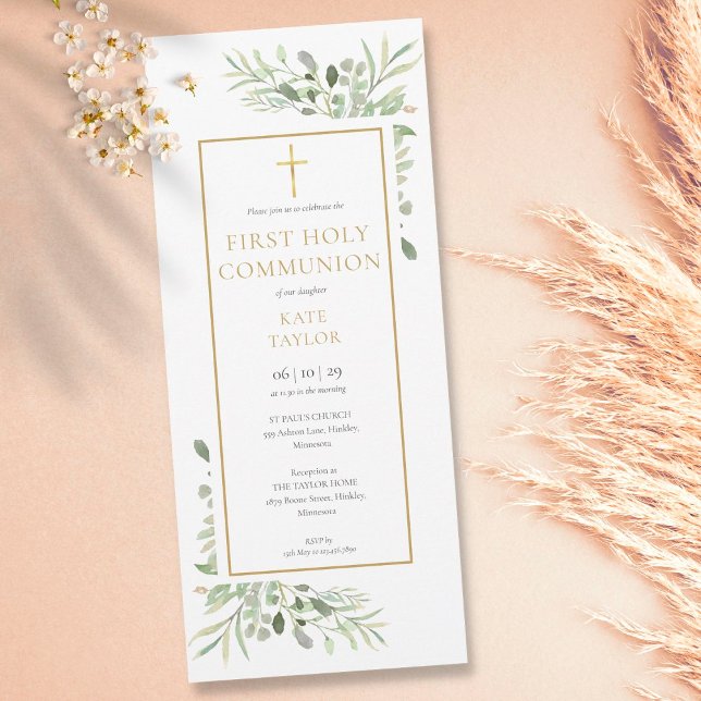 Invitación Primera Comunión Elegante Vegetación (Subido por el creador)