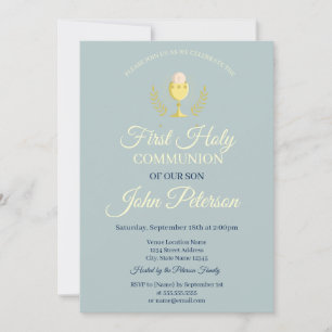 Invitación Primera Comunión en acuarela azul claro