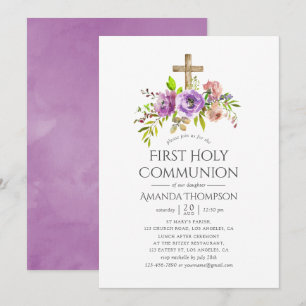 Invitación Primera Comunión en acuarela floral de primavera