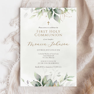 Invitación Primera Comunión en Acuarela Verde