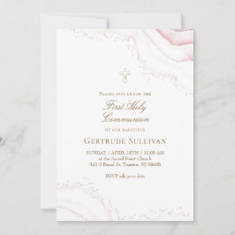 Invitación Primera Comunión en mármol rosa pálido