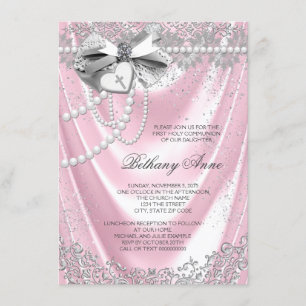 Invitación Primera Comunión en Seda Rosa