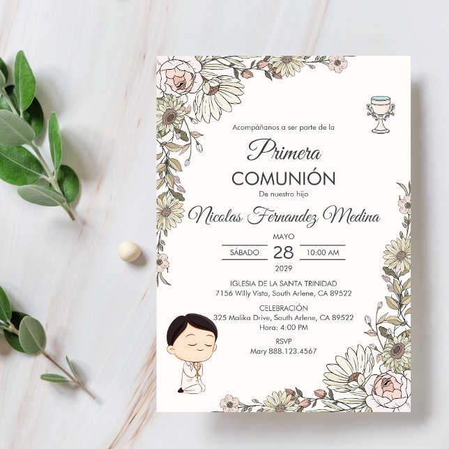 Invitación Primera Comunión Española Cute Boy Communición (Subido por el creador)