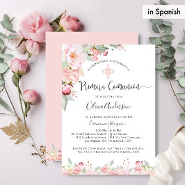 Invitación Primera Comunión Española Floral Rosa y Mint