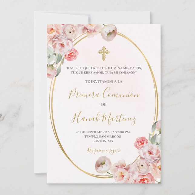 Invitación Primera comunión española para chica (Anverso)