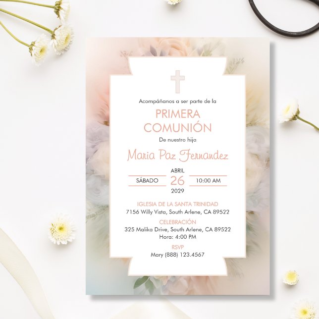 Invitación Primera comunión española Salmon (Subido por el creador)
