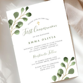Invitación Primera Comunión eucalipto elegante