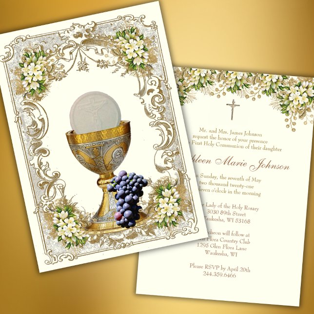 Invitación Primera Comunión Eucarísta Floral Gold (Subido por el creador)
