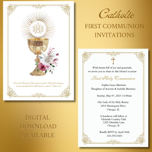 Invitación Primera Comunión Eucaristía Espíritu Santo Floral (Subido por el creador)