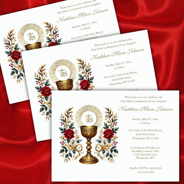 Invitación Primera Comunión Eucaristía Floral Roses Rojos (Subido por el creador)