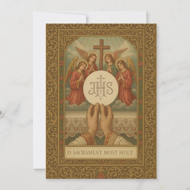 Invitación Primera Comunión Eucaristía Sacerdote Misa Vintage (Anverso)