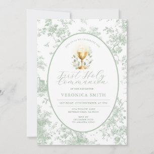 Invitación Primera Comunión Eucaristía Verde Salvia