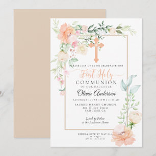 Invitación Primera Comunión Flor de muelle Pastel de color d