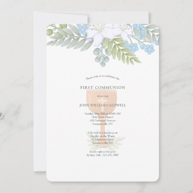 Invitación Primera Comunión Floral (Anverso)