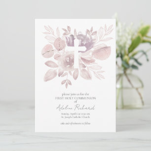 Invitación Primera Comunión Floral Acuarela