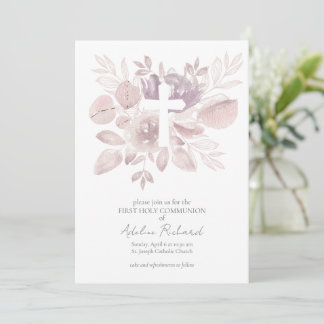 Invitación Primera Comunión Floral Acuarela