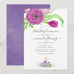 Invitación Primera Comunión floral acuarela de primavera