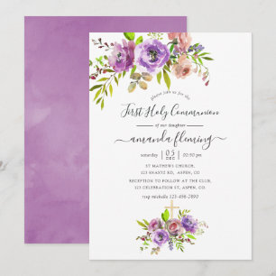 Invitación Primera Comunión floral acuarela de primavera