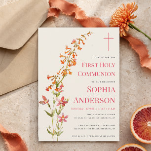 Invitación Primera Comunión Floral Aquarela Flores Silvestres