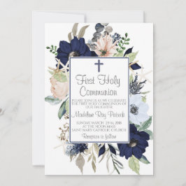 Invitación Primera Comunión Floral Azul
