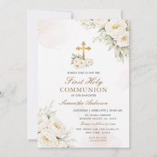Invitación Primera Comunión Floral Blanca de Marfil