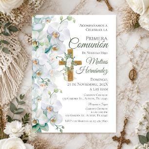 Invitación Primera Comunión floral de blanco y vegetación