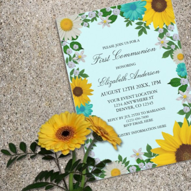 Invitación Primera comunión floral de flor de girasol ruso (Subido por el creador)