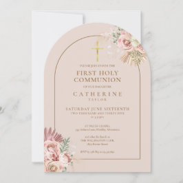 Invitación Primera Comunión floral de hierba de Pampas con ar