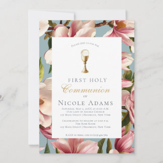 Invitación Primera Comunión Floral de Magnolia