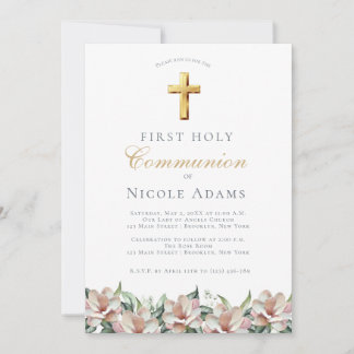 Invitación Primera Comunión Floral de Magnolia