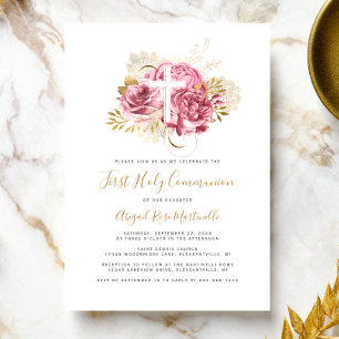 Invitación Primera Comunión Floral de Oro Rosa Cruz Fotográfi