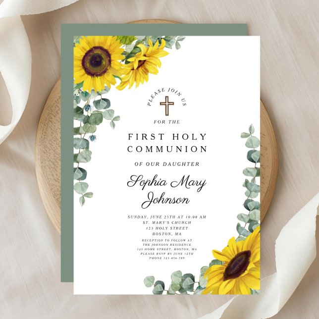 Invitación Primera Comunión Floral Elegante (Elegant Floral First Holy Communion Invitation)