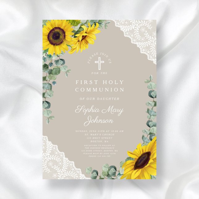 Invitación Primera Comunión floral elegante (Elegant Floral First Communion Invitation)