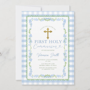 Invitación Primera Comunión Floral Grandmillenial Azul