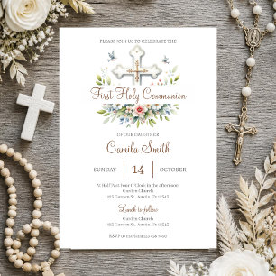 Invitación Primera Comunión floral para niña