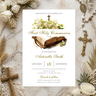 Invitación Primera Comunión floral para niña