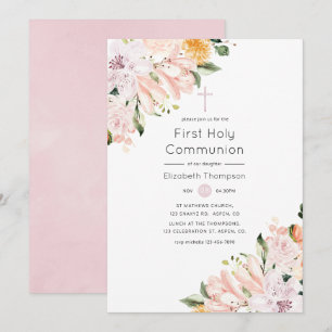 Invitación Primera Comunión Floral Pastel