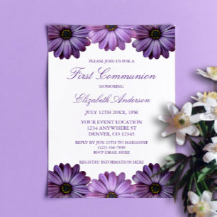 Invitación Primera Comunión Floral Púrpura