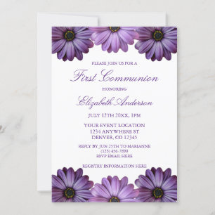 Invitación Primera Comunión Floral Púrpura