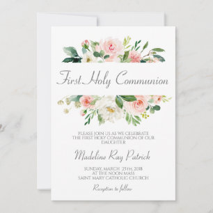 Invitación Primera Comunión Floral Rosa