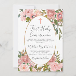 Invitación Primera Comunión Floral Rosa