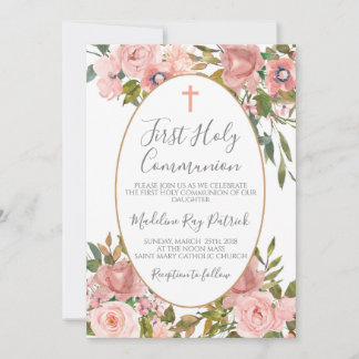 Invitación Primera Comunión Floral Rosa