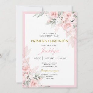 Invitación Primera comunión floral rosa claro