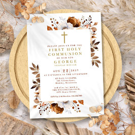 Invitación Primera Comunión Floral Terracota Boho Rústica