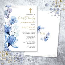 Primera Comunión Floral Transparente Azul Polvo