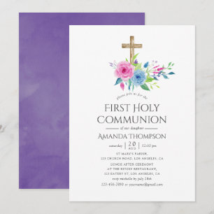 Invitación Primera Comunión Floral Violeta Ultra